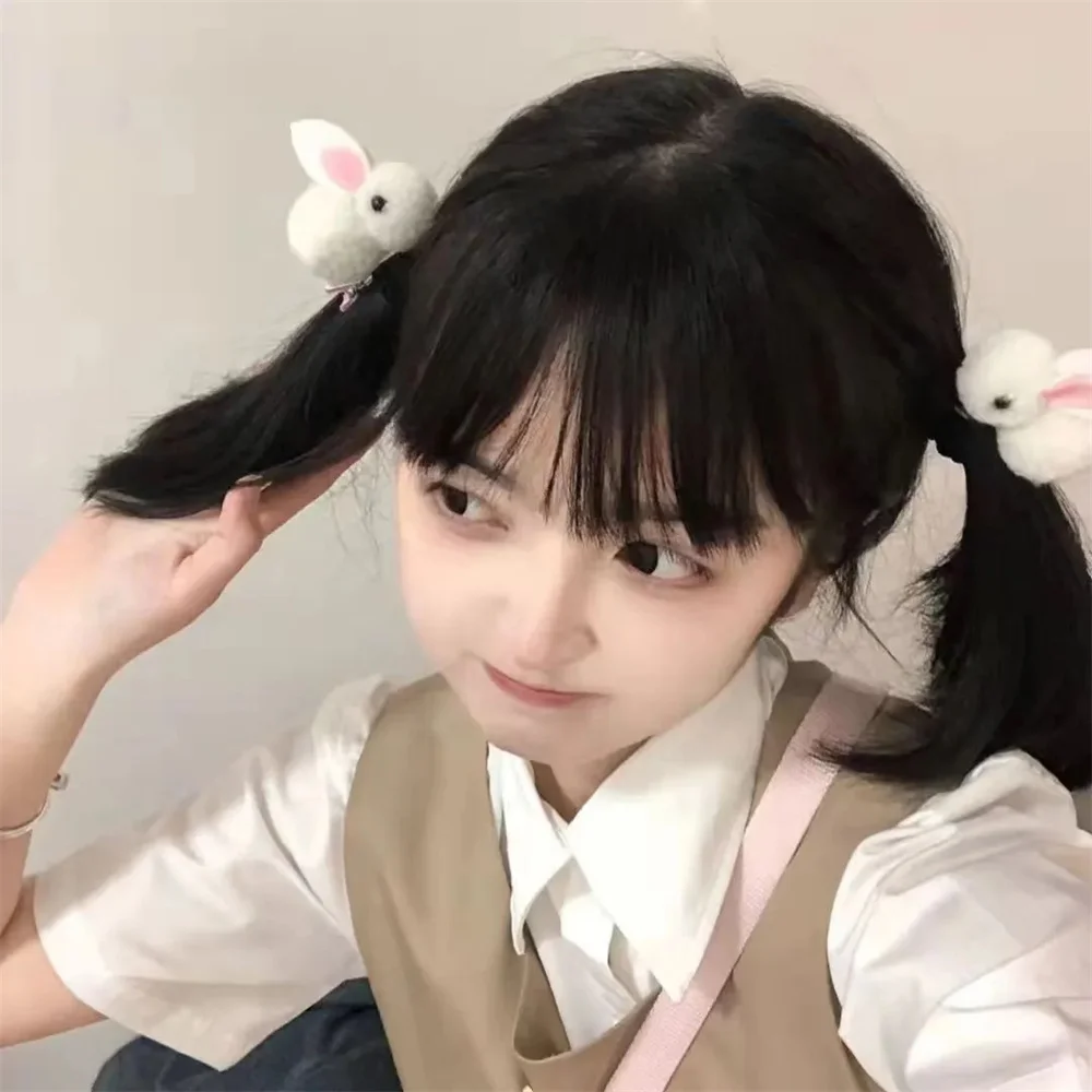 Cute Hair Ball Rabbit Hair Clip Children Girl Cartoon Animal Hairpins Korea Simple  Duckbill Clip Bangs Barrette Headwear