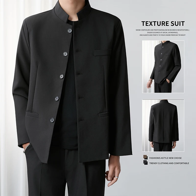 

New Chinese Sle Men's Casual Suit Jaet Large Size Stand Collar Haome Leisure Wedding Guest Coat for Autumn Season