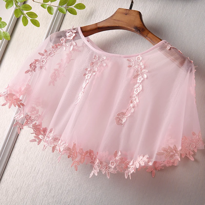 Cape de Mariage en Dentelle Rose pour Femme, Élégante, Accessoire de Bal