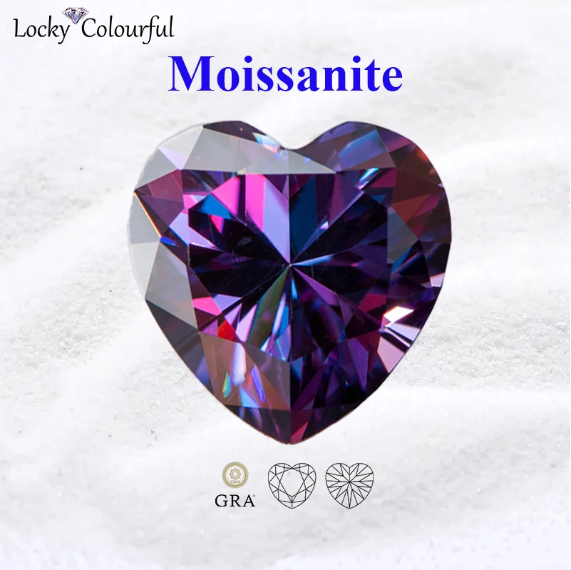 

Moissanite Heart Shape Imperial Purple Color Top Quality Beads for Charms DIY Jewelry Making Ring Materials with GRA Certificate