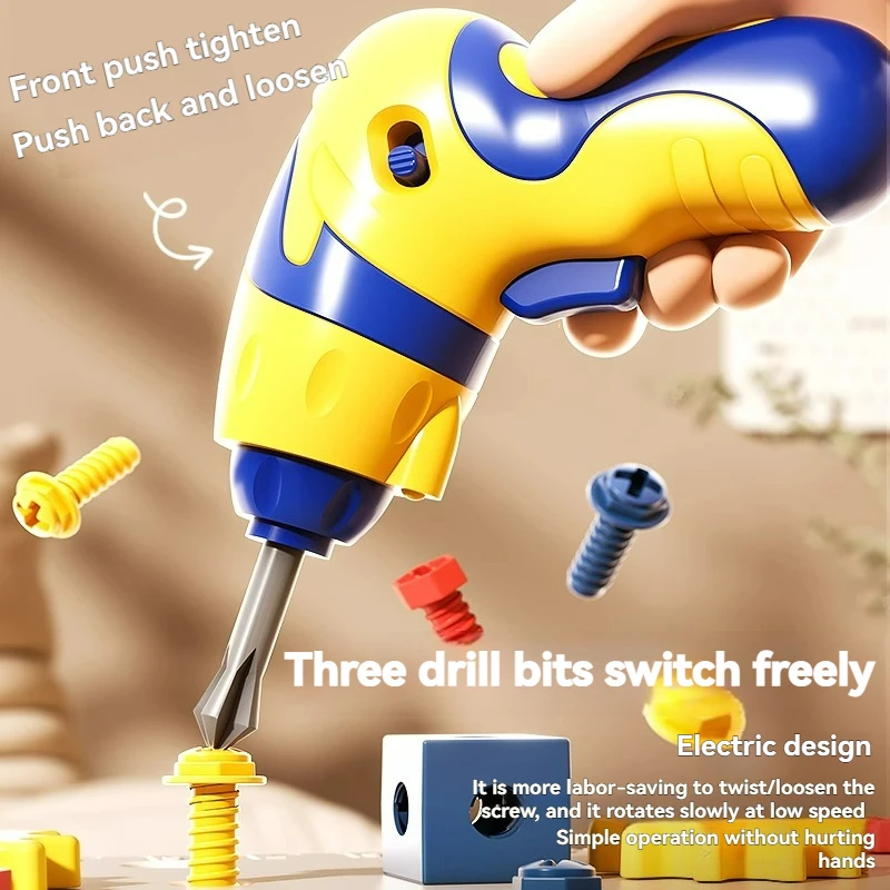 Fai finta di giocare Kit di strumenti di riparazione Cassetta degli attrezzi per bambini con trapano elettrico Sega Cacciavite Chiave Martello Smontare giocattoli educativi