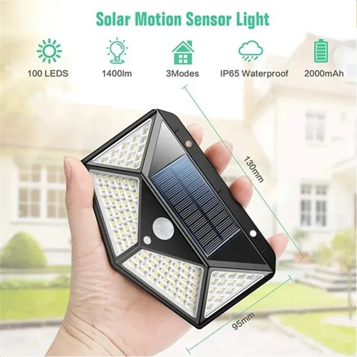 Outdoor Solar Lights 100LEDs Outdoor Solar Lights, Waterproof, Motion Sensor, 3 Lighting