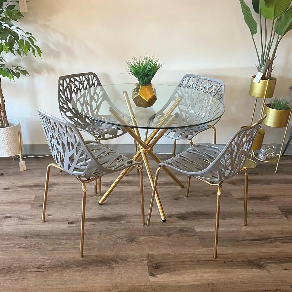 Cut-Out Dining Chairs Set of 4, Modern Birch Sapling Style Gold Chairs for Kitchen, Hotels, Restaurants Indoor Outdoor