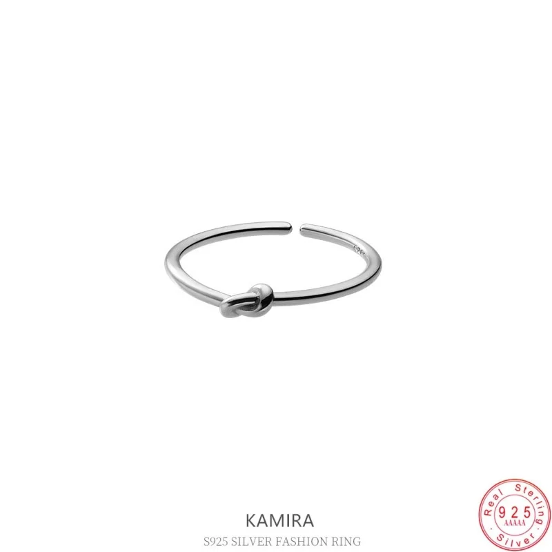 KAMIRA 925 Sterling Silver Korean Fashion Simple Rope Knot Open Rings for Women Adjustable Rings Party Banquet Jewelry Girl Gift