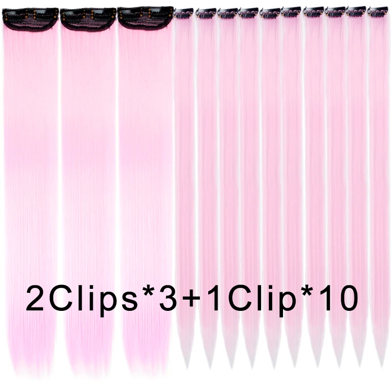 16 PCS Multi Colored Hair Extensions Clip in Kids Pink Hairpieces Party Highlights DIY Hair Accessories for Girls Women 22Inches