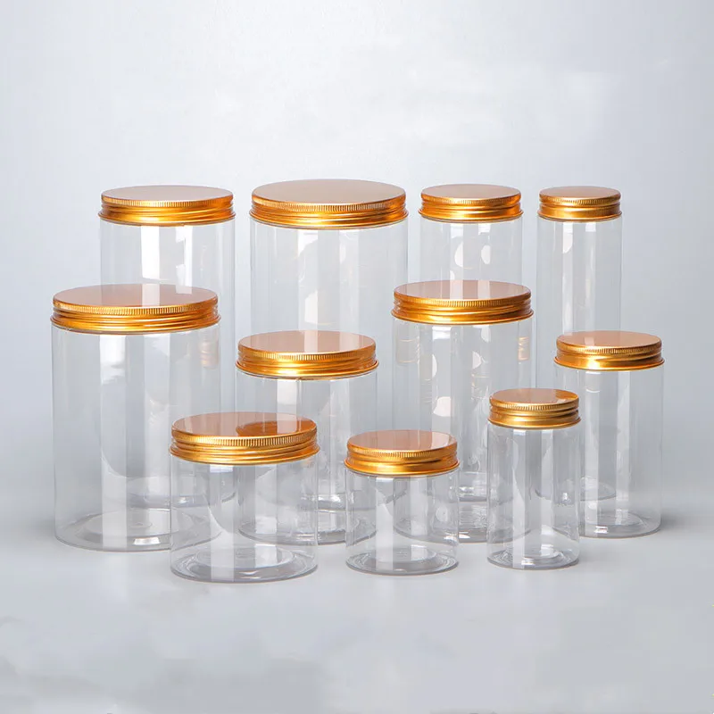 50pcs/lot Empty Plastic Clear Cosmetic Jars Makeup Container Clear Jar Face Cream Sample Pot Container With Gold Lid