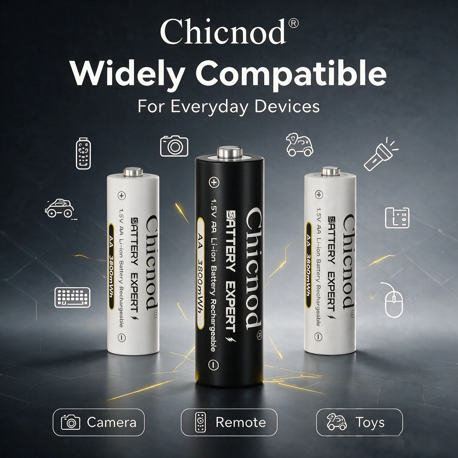 Chicnod AA 1.5V Rechargeable Battery 3800mWh Li-ion Lithium Battery High Capacity Battery Replacement for Toys Remote Control