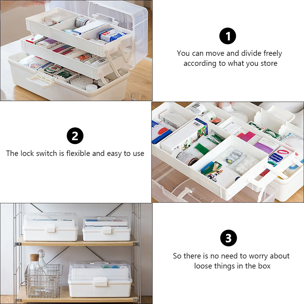 1Pcs Multi Layer Medicine Storage Box Organizer with Handle and Safety Clasp for Home School and Kindergarten Use