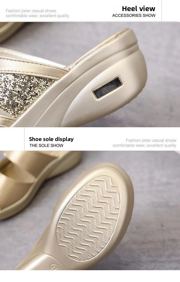 Female Casual Slingbacks Glitter PU Platform Comfortable Sandals For Women Spring 2026 Summer Wedge Slippers_vogvips.com