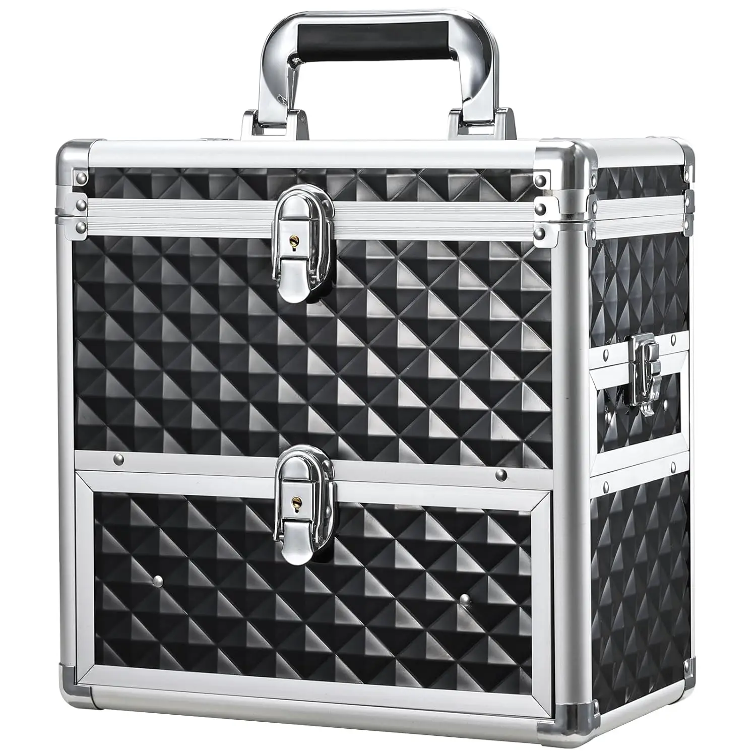 

Lockable Nail Polish Makeup Case with Mirror, Drawer & Dividers - Black Organizer for Travel