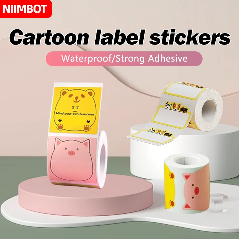 NiiMbot B1/B21/B3S label paper cartoon cute animal household waterproof note paper thermal printer paper roll b21 label printer