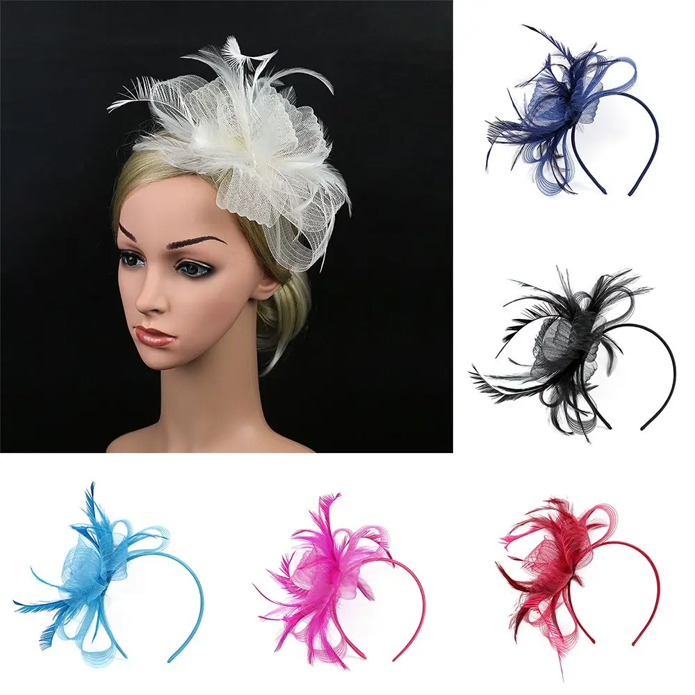 British Retro wanita bulu hiasan kepala Fascinator besar bunga klip rambut Cocktail pesta pernikahan topi pengantin dekorasi hiasan kepala wanita