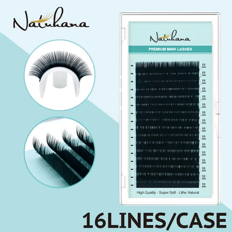 Natuhana coreia pbt cílios postiços individuais, 16 linhas b c d curvado extensão de cílios feitos à mão de vison falso