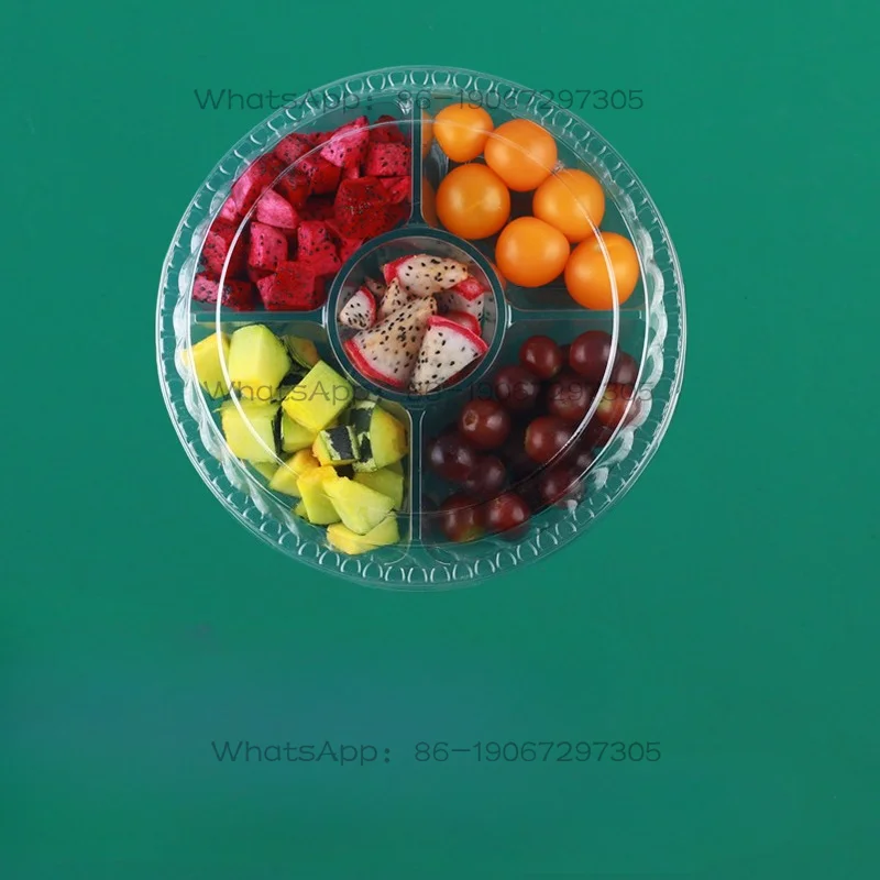 Disposable Fruit Box Packing Fresh Cutting Platter, Plastic Transparent and Covered.