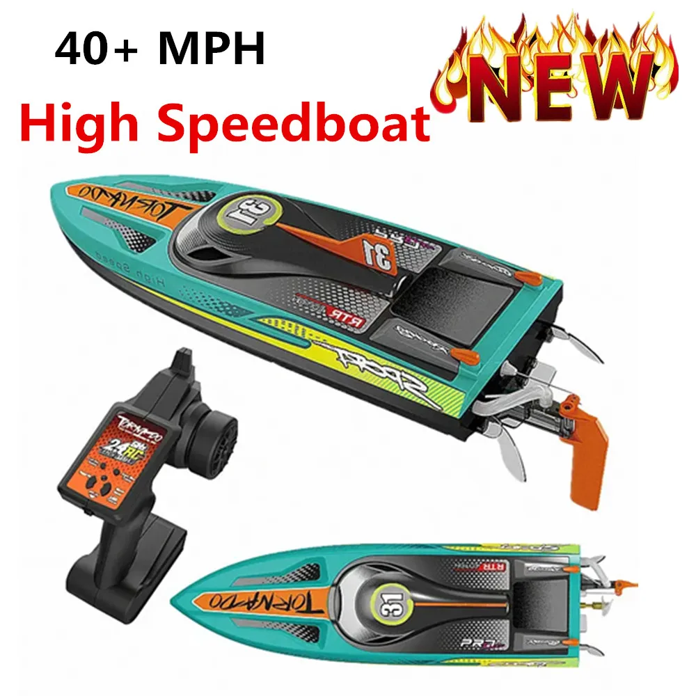 40+ MPH Fast Remote Control Boat Brushless Motor Waterproof Professional Speedboat Low Battery Reminder Summer Outdoor Water Toy