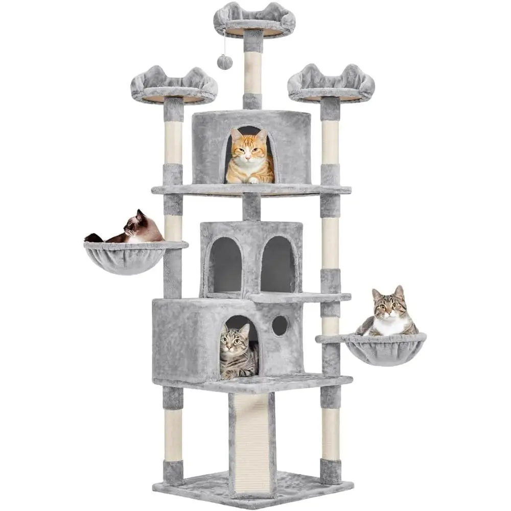 

76.5 Multi-Level Large Cat Tree with 3 Condos, Plush Perches, 9 Sisal Posts, Ladder & Activity Center, Ideal for Large Cats, Lig
