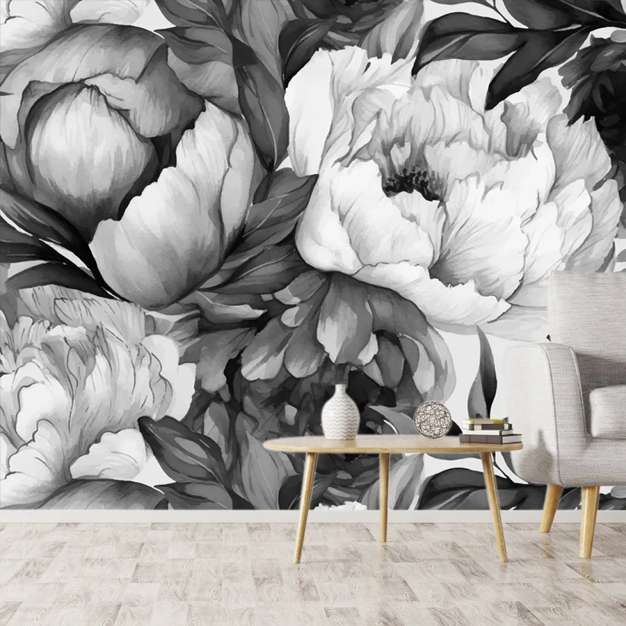 

Custom Peel and Stick Wallpaper Wall Papers Home Decor Peony Wallpapers for Living Room Contact Paper Black White Flower Murals