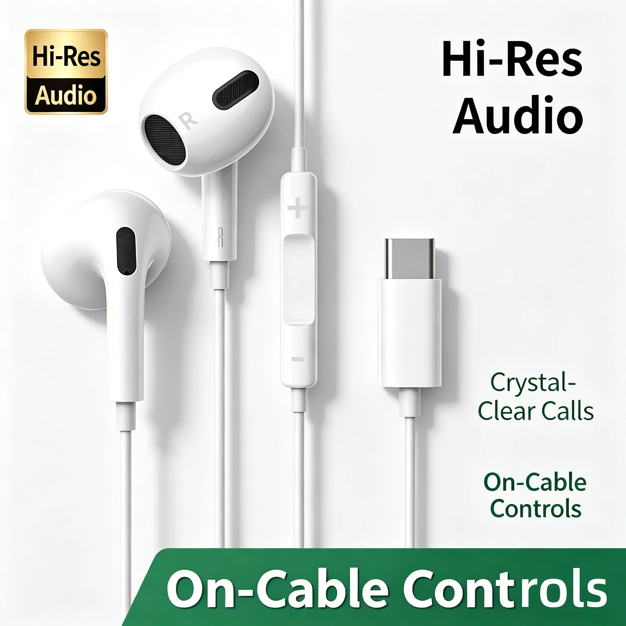 Écouteurs filaires Gen4, petits écouteurs intra-auriculaires de type C 3,5 mm, suppression du bruit, basses profondes, contrôle intégré, micro, écouteur pour téléphone Android