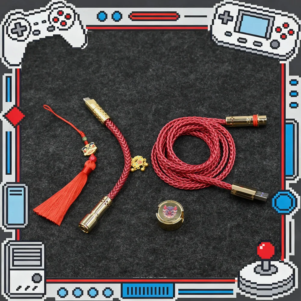 Tumbler Studio Year of Dragon Theme 8K Single Crystal Copper Custom Mechanical Keyboard Aviator Cable Coiled Gaming Cord