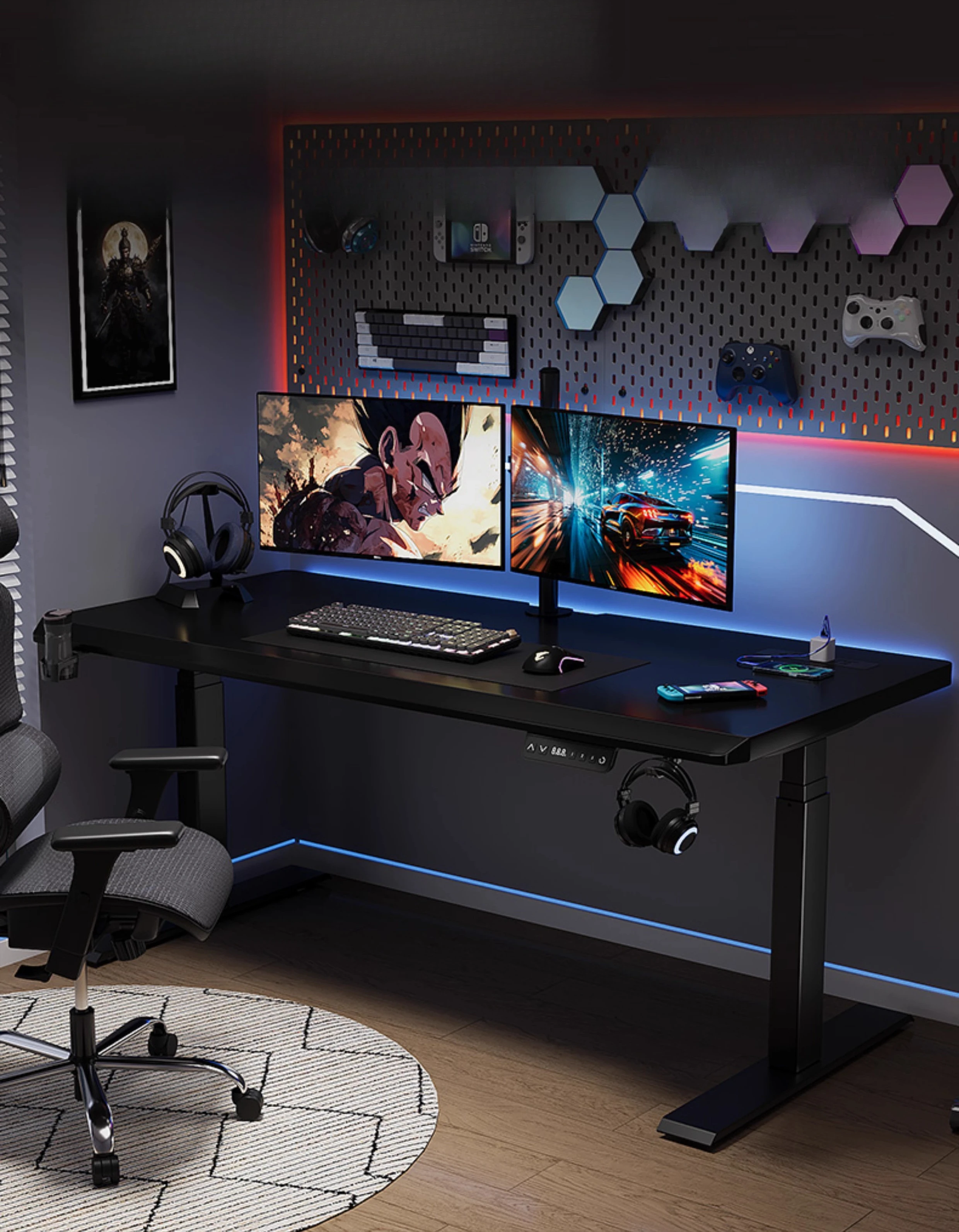 Solid wood electric home work office automatic intelligent dual motor computer e-sports table