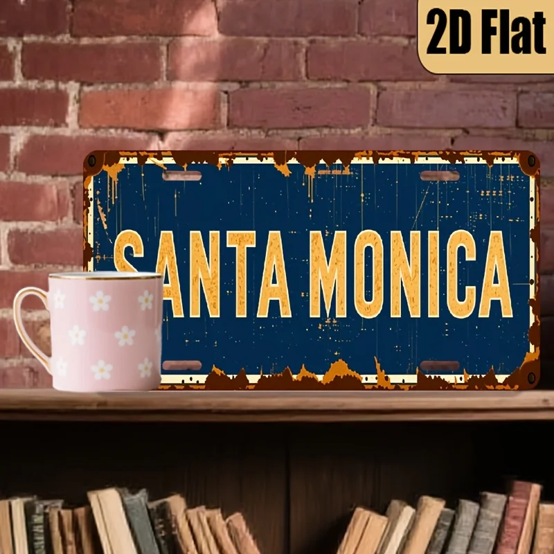 1pc Vintage California-Themed Santa Monica License Plate - for Home, Wall, Car Dashboard & Decor - Durable Aluminum Replica Gift view 3