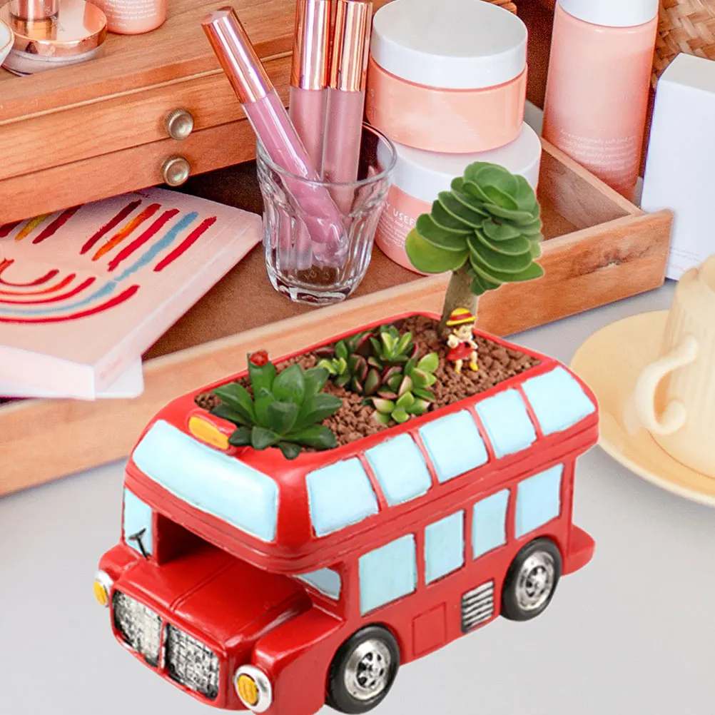 

Retro Double- Bus Ornaments Large Flowerpot Resin Planter Cartoon Pot Storage Container Succulent Plant Pot Outdoor Indoor