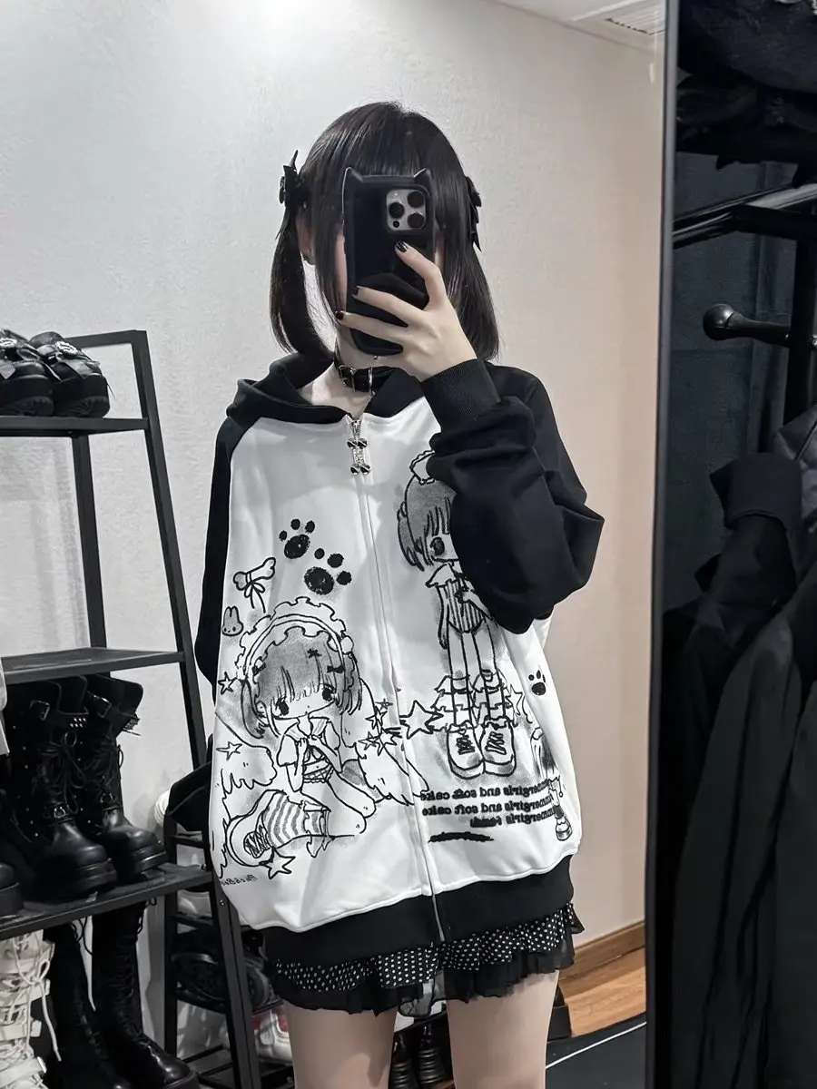 

Весенняя женская свободная толстовка на молнии с капюшоном в стиле Y2K, миллениум, японский двухмерный дизайн, с милыми кроличьими ушками, в стиле субкультуры Yuan Cute House