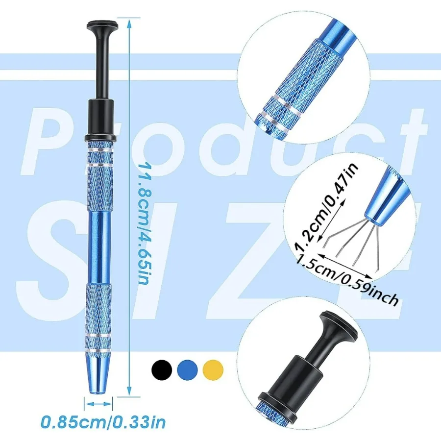 3Pcs Stainless Steel Pick Up Tool Set, IC Chip Extractor & 4-Claw Grabber for Small Parts Gems Beads, Watch Repair Nail Art