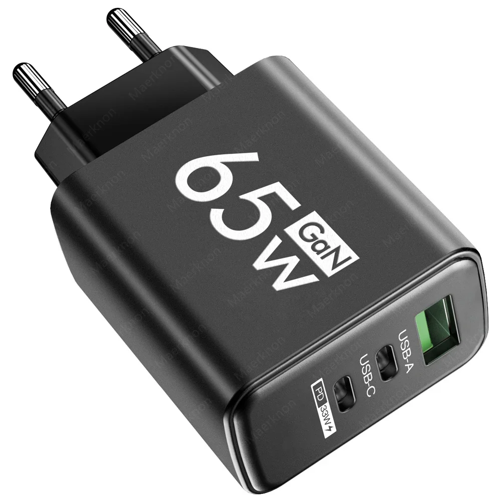 65 W GaN USB-Ladegerät, 3 Anschlüsse, PD Typ C, schnelles Aufladen, EU/US/KR-Stecker, Reise-Wandadapter, Schnellladung, USB-C-Ladegerät, Netzteil