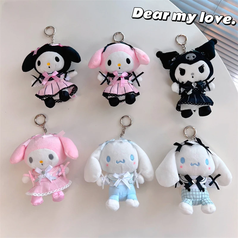 

Kawaii Sanrio Plush Keychain Kuromi Cinnamoroll My Melody Japanese Cute Lolita Series Girl Car Key Backpack Decor Birthday Gift