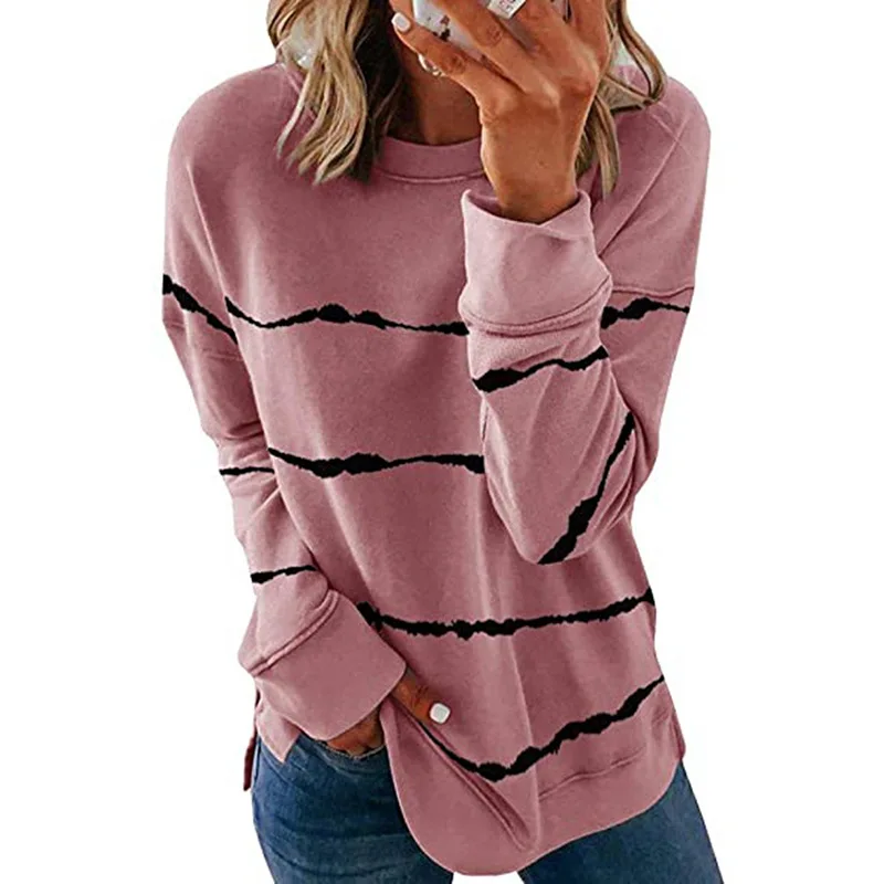 Womens Tops And Blouses Casual O Neck Long Sleeve Striped Tunic Female 2023 Spring Plus Size Cotton Loose Shirt Clothes