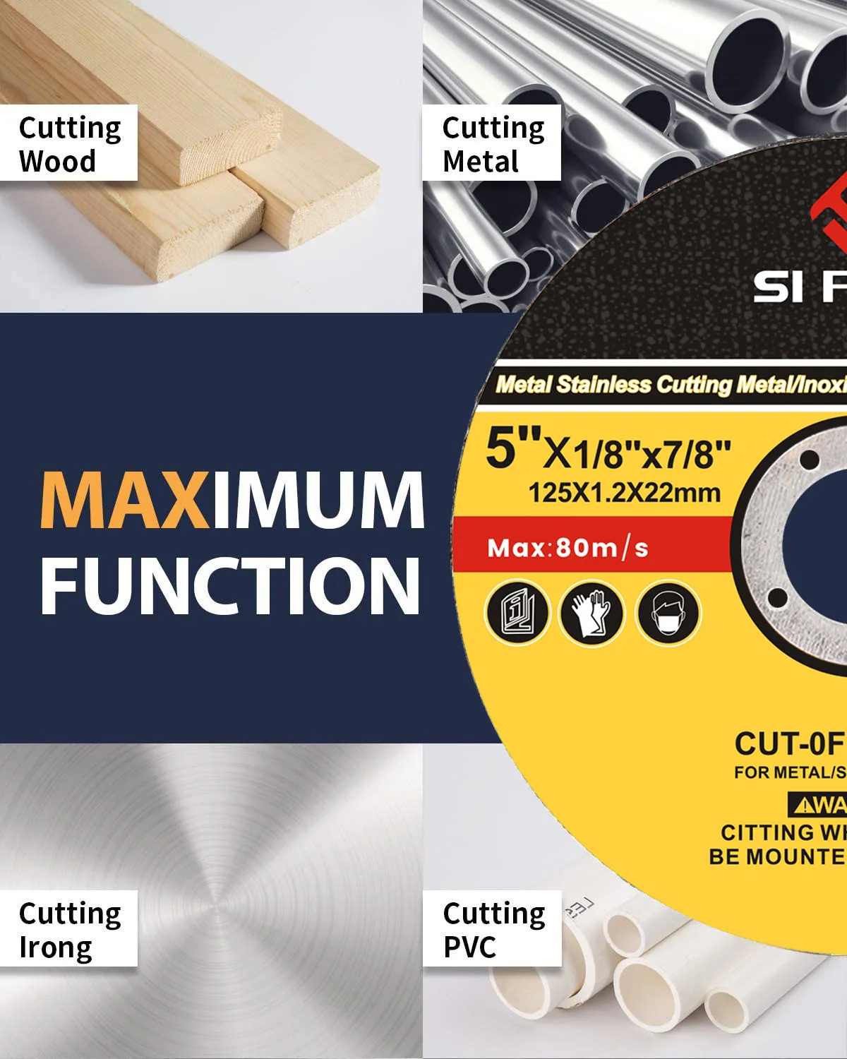 50pcs Stainless Steel Cutting Disc 125mm Angle Grinder Grinding Wheels for Cut Off Wheel Reinforced Resin Cutting Blade