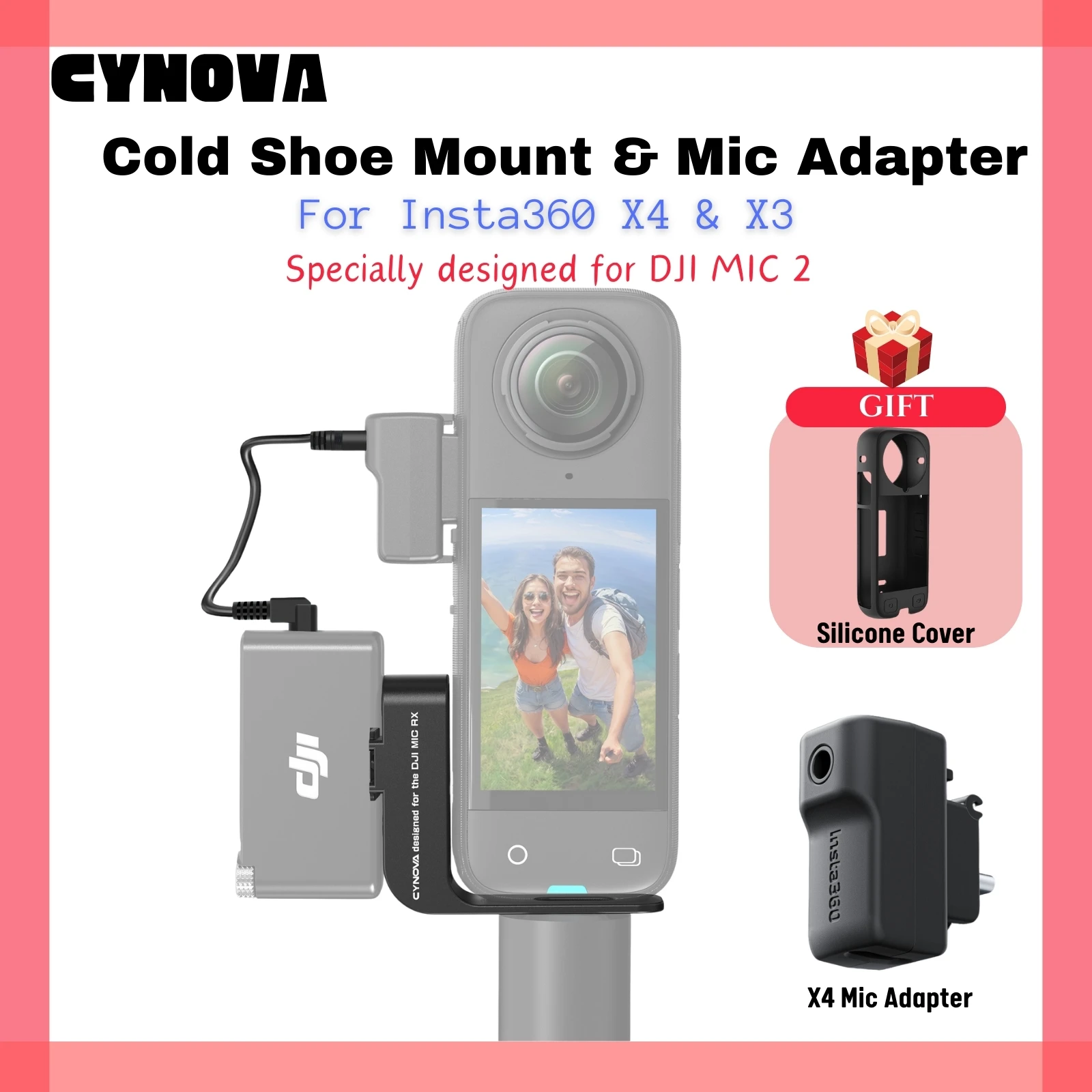מתאים ל-Insta360 X4 CYNOVA Cold Shoe Mount Audio Mic Adapter Microphone Receiver Holder עבור DJI Mic2 RX Insta 360 X4 X3 אביזרים