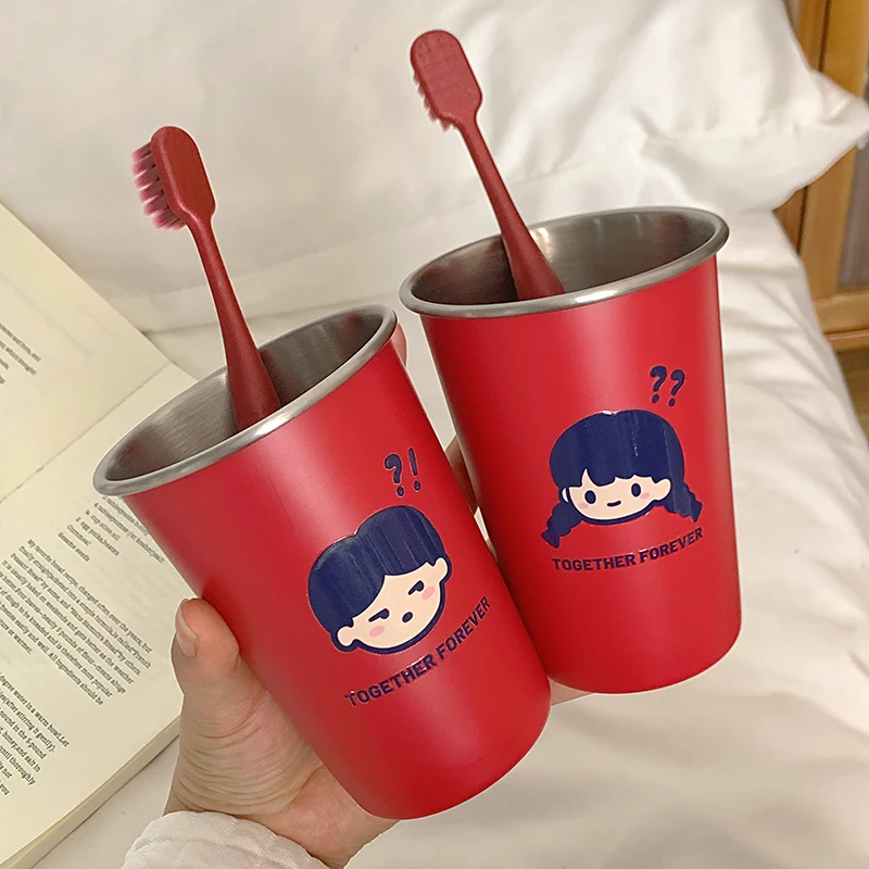 

Wedding Couple Red Matching Toothbru Cup Set Creative Batoom Accories oming Supplies Metal Material Cartoon Sle