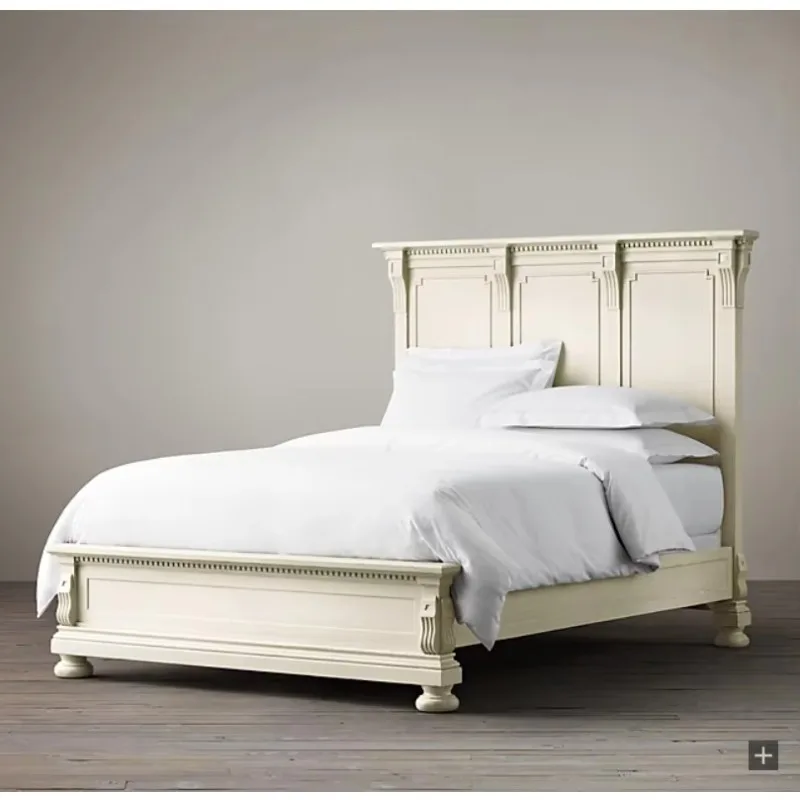 American Midcentury Modern Solid Oak Twin Bed Hand Carved Wall Bed High-End Hotel Saint James