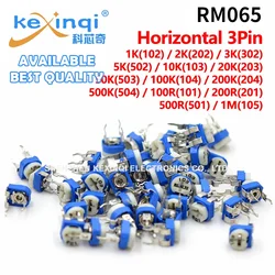 Resistor variável variável, 50pcs, rm065 103, 1k, 2k, 5k, 10k, 20k, 50k, 100k, ohm de 1m, potenciômetro, 203, 503, 104