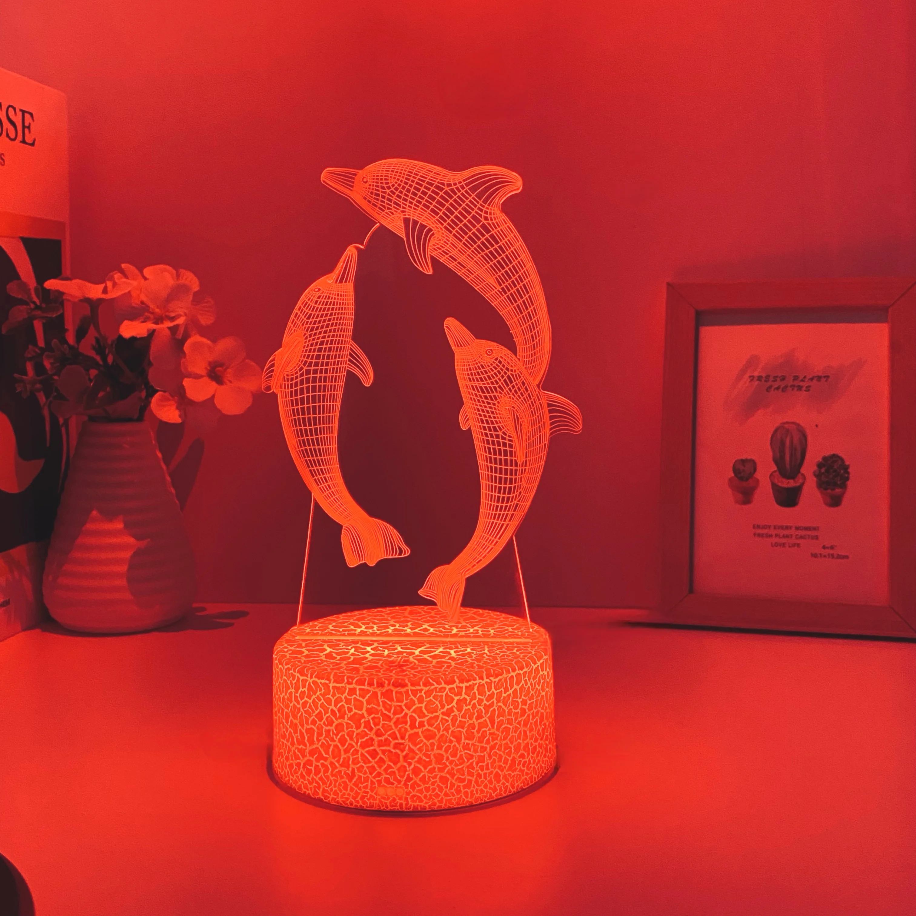 1PC dolphin pattern 3D nightlight, USB interface, atmosphere decorative light, holiday gift nightlight for friends.