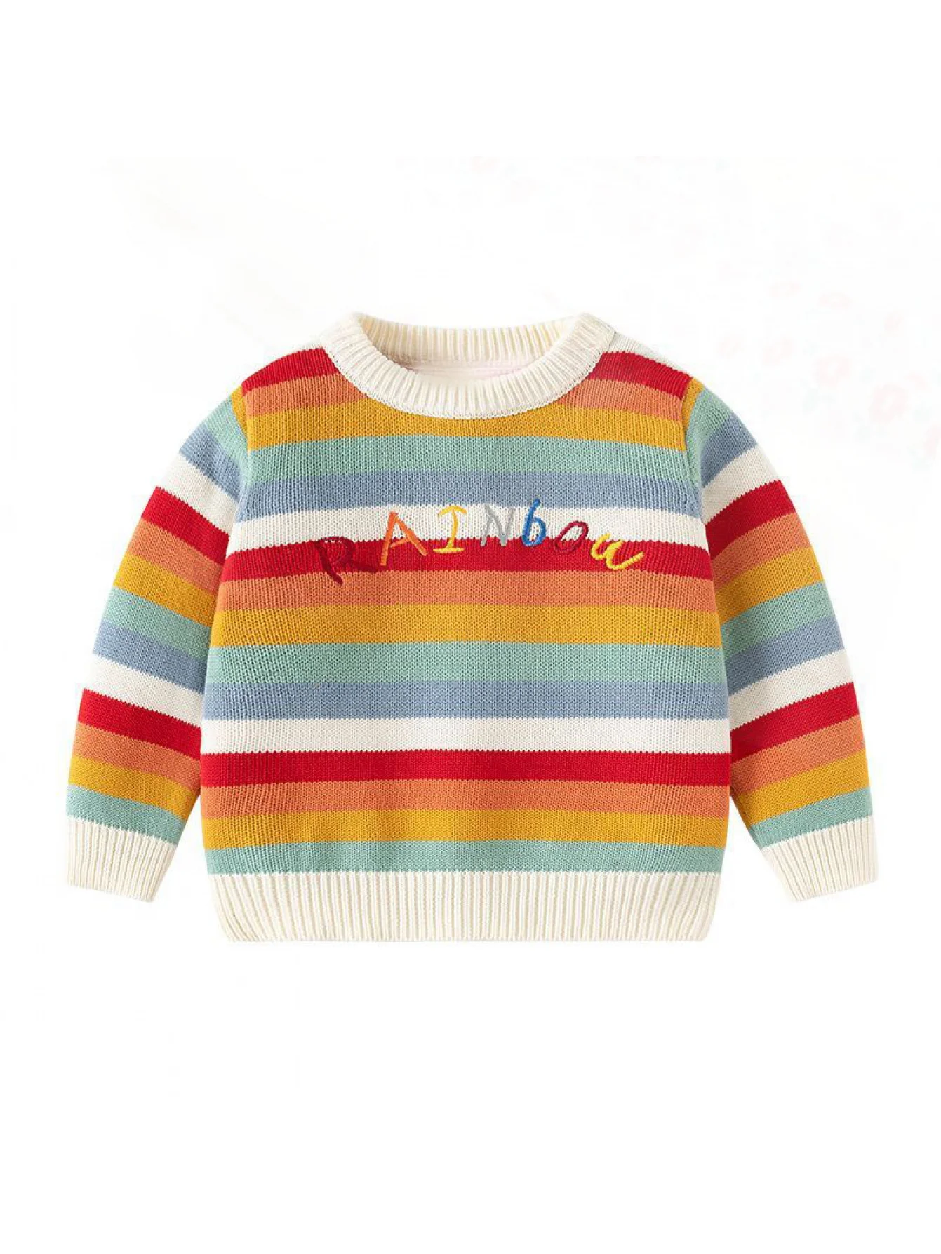 Kinder-Pullover für Herbst und Winter Warme Innenbekleidung für Jungen und Mädchen Regenbogen-Gestreifter Strickpullover Baby-Jacke