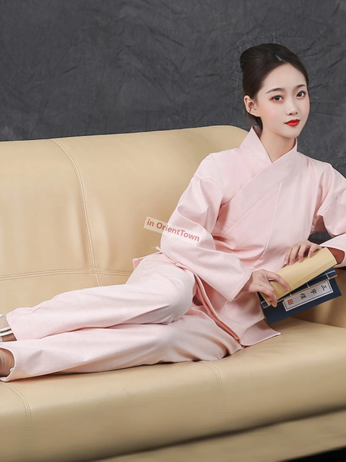 Women's Inner Hanfu Pink White Velvet Pajamas Coat + Pants Zen Retreat Suit Ancient Pure Cotton Elastic Comfortable Home Clothes