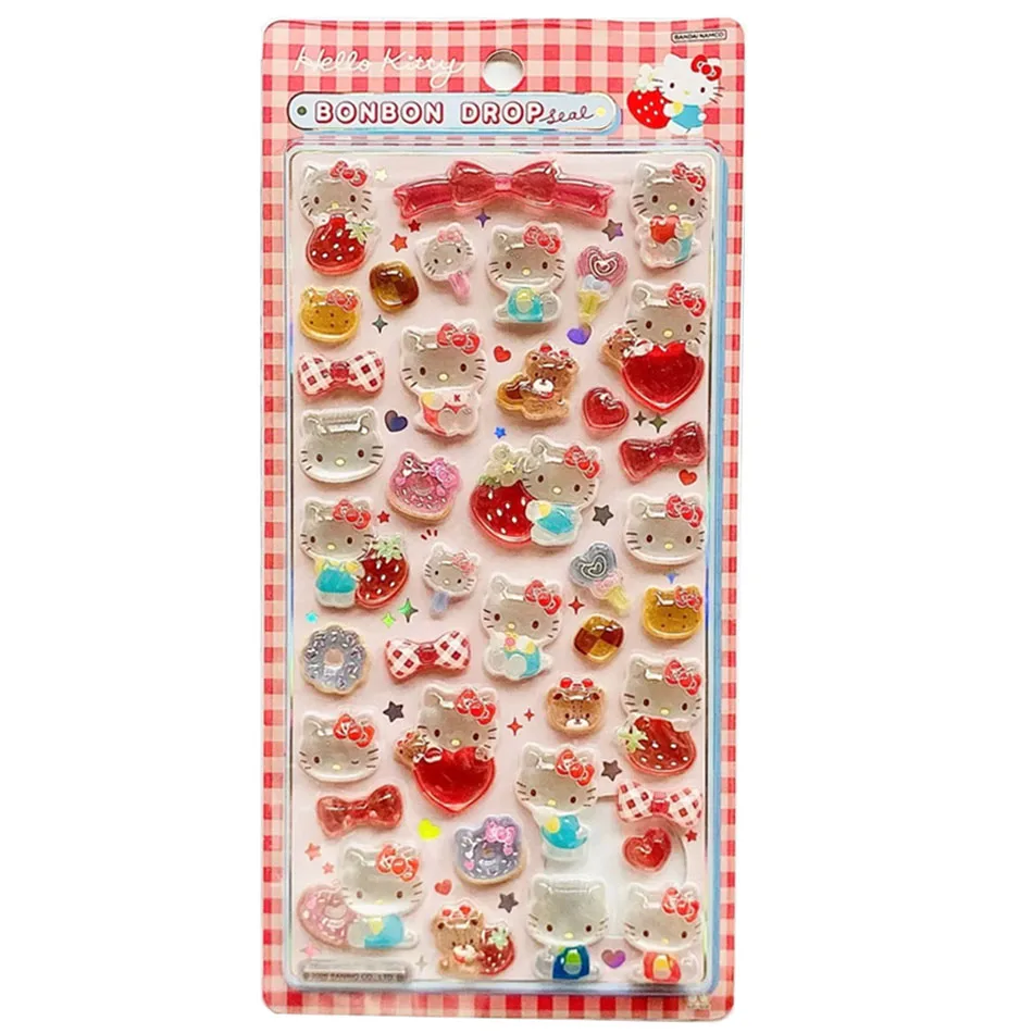 Autocollants 3D Sanrio, dessin animé mignon Hellokitty Kuromi cannelle, autocollant décoratif en cristal de gelée transparente, coque de téléphone, jouet pour enfants, DIY bricolage