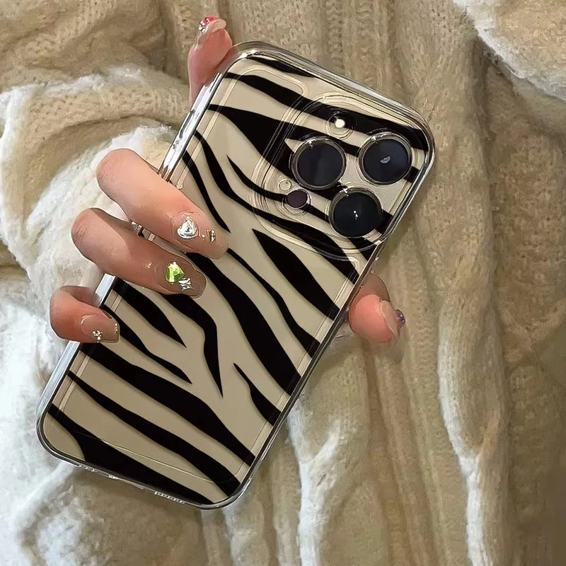 

Zebra Stripe Pattern Phone Case For iPhone 16 15 14 13 12 11 Pro Max Mini X XS SE 7 8 Plus 16E Shockproof Soft Transparent Cover