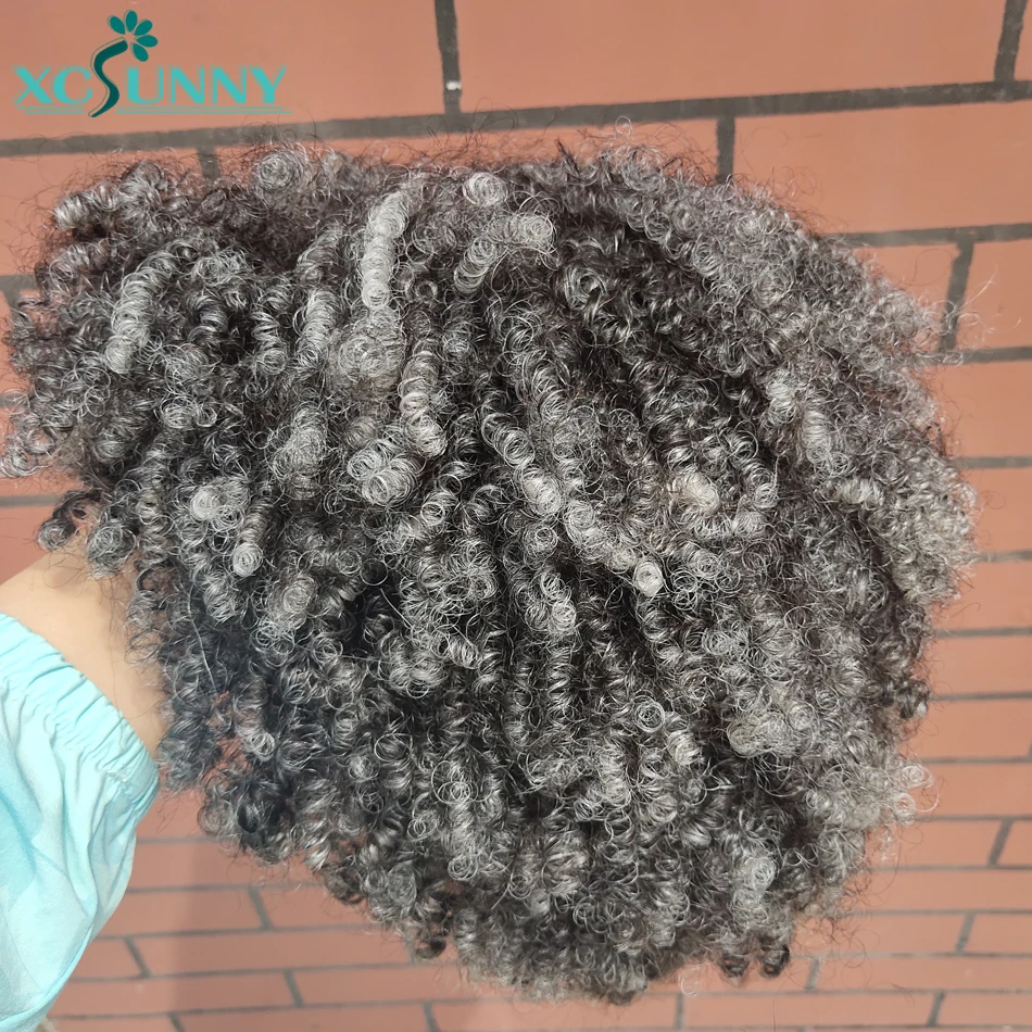 Peluca rizada Afro con flequillo para mujeres negras, cabello humano gris, corto, Bob, resaltado, 200 de densidad