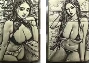 TB 4 style double 3D relief funny lady oil lighter