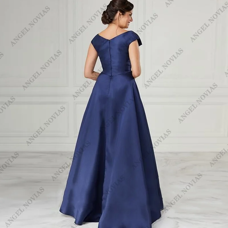 Customized Long A Line Satin Navy Blue Mother of the Bride Dresses for Wedding Guest Evening Dresses Robes Invitee Mariage