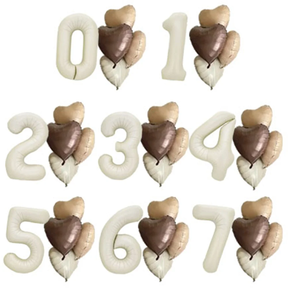 5pcs Cream Caramel 0-9 Number Heart Set Birthday Party Decoration Baby Shower Wedding Party Supplies