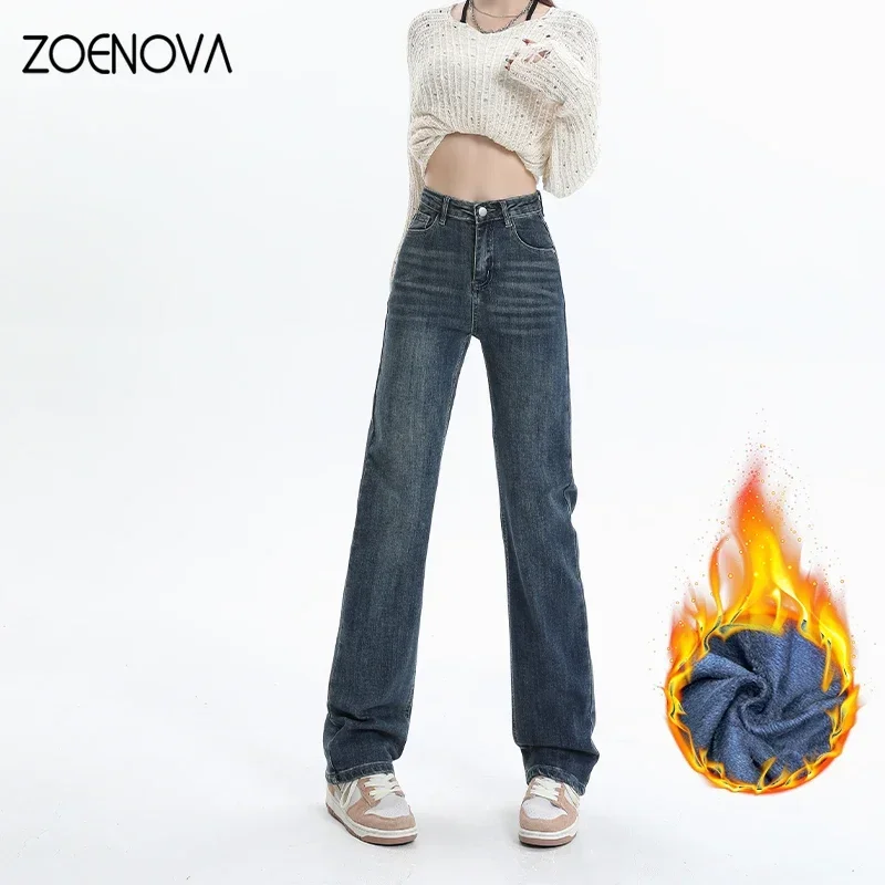 ZOENOVA-pantalones vaqueros de lana de estilo coreano para mujer, pantalón informal de cintura alta, Y2K