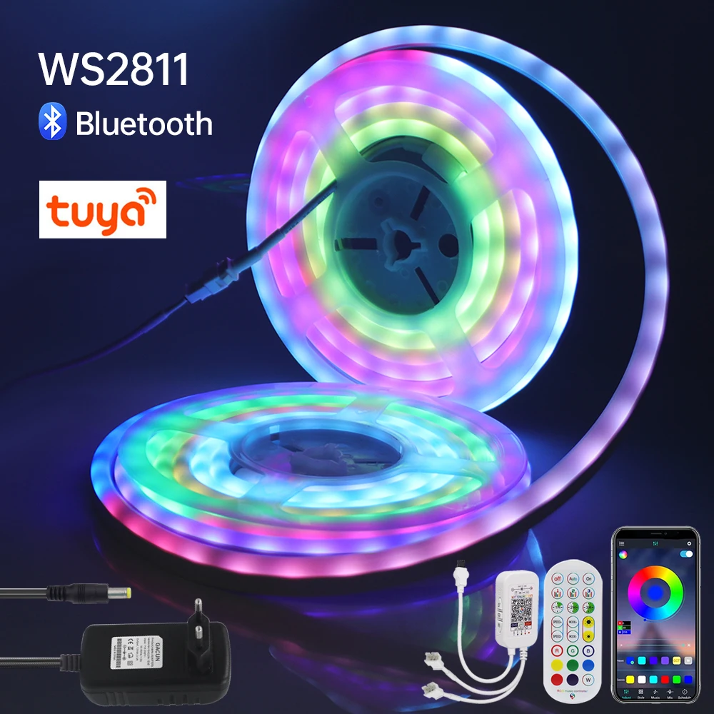 12V WS2811 Neon LED Strip Light RGB Bluetooth Music Controller Tuya Smart WIFI 60Leds/m EU US UK AU Kit 5M 10M Home TV Backlight