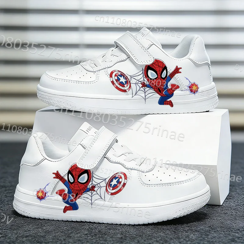 

Popular Superhero Spider Man 4 Parent Child Shoes Woman Simple Lace Up White Soft Sole Board Shoes Boys Girls Kids Gift in Stock