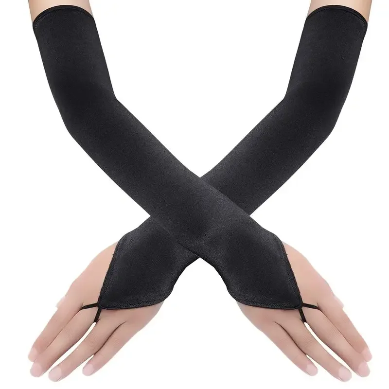 Gants Longs Sans Doigts en Satin pour Femme, Crochet, Couleur Unie, Style Rétro, Accessoires de Robe de Soirée Opéra, Haute artificiel asticité, 48cm