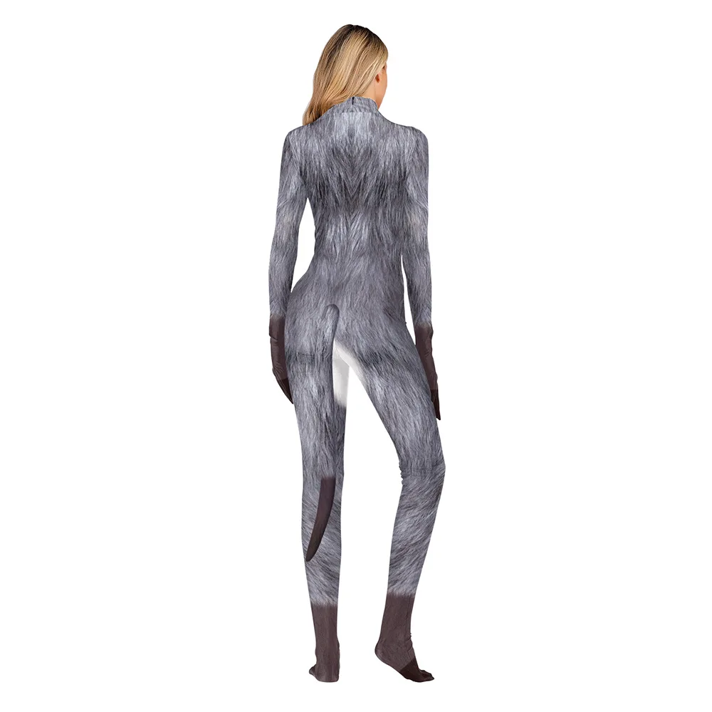 Sexy Huskies Werwolf Wolf Jumpsuit Catsuit Fantasy Cosplay Kostüm Halloween Zentai Herren Damen Unisex Verführerischer Schwanz Bodysuit – Detail 11